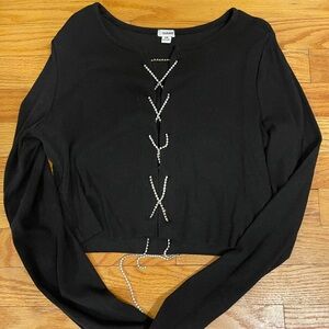 Garage Black Lace-Up rhinestone top